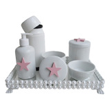 Kit Higiene Bebê Rosa Porcelana Bandeja
