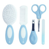 Kit Higiene Cuidados Bebê Escova Pente Tesoura E Cortador Cor Azul