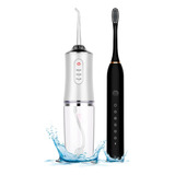 Kit Higiene Irrigador Oral + Escova Dental Elétrica Prática Cor Preto