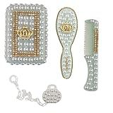 KIT HIGIENE PARA BEBÊ PENTE SABONETEIRA ESCOVA DE LUXO DECORADO COM PÉROLA Verde 