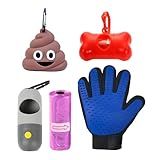 Kit Higiene Pet 03 Refil Saquinho Cata Caca 03 Porta Saquinhos Formato De Osso De Emoji De Cocô De Lanterna LED Para Passeio Noturno Luva Escova Para Remover Pelos De Cães E Gatos GRÁTIS