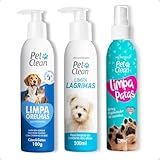 Kit Higiene Pet Clean Limpador Patas - Limpa Orelhas Ouvidos - Limpa Lagrimas Olhos Pet Clean
