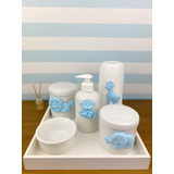 Kit Higiene Porcelana Apliques Azul Diversos