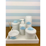 Kit Higiene Porcelana Apliques Azul Diversos Temas Garrafa