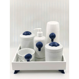 Kit Higiene Porcelana Apliques Azul Marinho Temas Garrafa 
