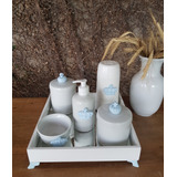 Kit Higiene Porcelana Apliques Azul Vários