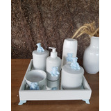 Kit Higiene Porcelana Apliques Azul Vários
