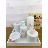 Kit Higiene Porcelana Apliques Rosa Diversos