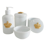 Kit Higiene Porcelana Bebê Bandeja Banho Quarto K016 Coroa