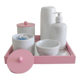 Kit Higiene Porcelana Bebê Bandeja Mdf