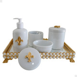 Kit Higiene Porcelana Bebe Pote Gel Bandeja Perola Cotonete