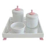 Kit Higiene Porcelana Bebe Potes Cotonete