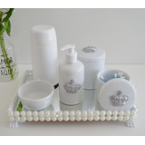 Kit Higiene Porcelana Bebê Prata Bandeja