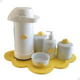 Kit Higiene Porcelana Bebê Térmica Bandeja Nuvem Amarelo