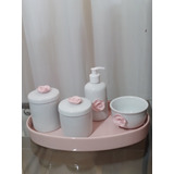 Kit Higiene Porcelana Branco Flor Bandeja