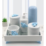 Kit Higiene Porcelana Diversos Temas Garrafa Térmica Azul  