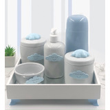 Kit Higiene Porcelana Diversos Temas Garrafa Térmica Azul