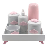 Kit Higiene Porcelana Diversos Temas Garrafa Térmica Rosa 