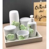 Kit Higiene Porcelana Diversos Temas Verde Garrafa Térmica