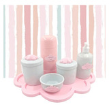 Kit Higiene Porcelana Nuvem Rosa Diversos Temas Garrafa 250