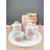 Kit Higiene Porcelana Redonda Diversos Temas Garrafa Rosa