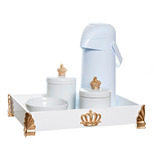 Kit Higiene Porcelanas Corôas Douradas Bandeja 5 Itens Bebê