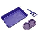 Kit Higiênico Para Gato Bandeja Higiênica Pá E Comedouro Duplo Para Gato Lilás