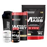Kit Hipercalórico Waxy Mass Baunilha 3kg Waxy Whey Baunilha 900g Power Creatina 100g BCAA 100g Coqueteleira Bodybuilders