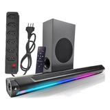 Kit Home Theater Soundbar Caixa De Som Bluetooth Entrada Cartão Sd Usb Para Pendrive Auxilar E Coaxil 5 Modos De Led Rgb Liga desliga E Extensão De Filtro Com Fusível De Proteção 6 Tomadas Brinde