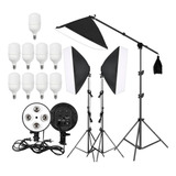 Kit Iluminação Duplo C Softbox Tripés 2m E Braço Girafa