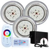 Kit Iluminação Piscina 3 Led 18w Rgb Inox Comando E Fonte