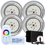 Kit Iluminação Piscina 4 Led 18w Rgb Inox Comando E Fonte