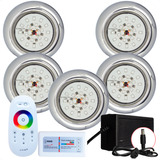 Kit Iluminação Piscina 5 Led 18w Rgb Inox E Comando E Fonte