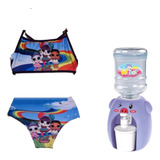 Kit Infantil Biquini Personagens E Brinquedo Mini Bebedouro