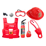 Kit Infantil Conjunto Bombeiro C Colete Extintor Acessórios
