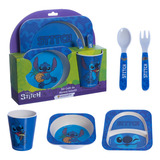 Kit Infantil Copo Bowl Talheres Plástico Stitch Infantil