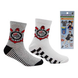 Kit Infantil Corinthians Meias Licenciado Criança Futebol