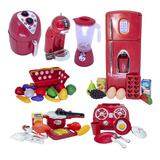 Kit Infantil Cozinha Chefe Geladeira Mercado Cafeteira 41pç