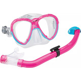 Kit Infantil De Mascara E Snorkel Bubbles Em Silicone Seasub Cor Rosa