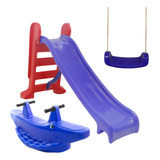Kit Infantil Escorregador Médio Gangorra Jacaré E Balanço