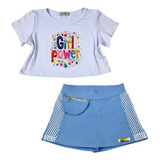 Kit Infantil Juvenil Feminino Short Saia Azul E Cropped