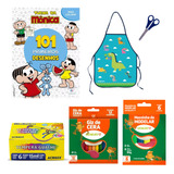 Kit Infantil Livros Massinha Giz E Avental Tinta Personag