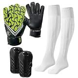 Kit Infantil Luva Goleiro Caneleira Meião Futebol 6 Preto Branco
