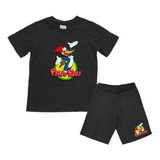 Kit Infantil Pica Pau Camiseta Algodão E Bermuda Unissex