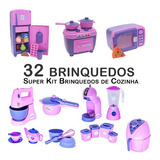 Kit Infantil Xícara Geladeira Fogão Microondas Panela 32p