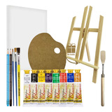 Kit Iniciante Tinta A Oleo Acrilex Tela Cavalete De Pintura