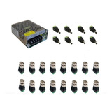 Kit Instalação Câmera Conectores 8 P4 16 Bnc 1 Fonte 12v 10a Cor Preto