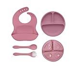 Kit Introdução Alimentar Bebe 4 Peças Silicone Iniciação Para Alimentos Livre De BPA Atóxico Antibacteriano Seguro Sem Pontas Colher Garfo Copinho Pote E Pratinho Criança Rosa 