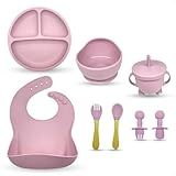 Kit Introdução Alimentar Bebe 8 Peças Silicone Iniciação Para Alimentos Livre De BPA Atóxico Antibacteriano Seguro Sem Pontas Colher Garfo Copinho Pote E Pratinho Criança 6 Meses Terracota