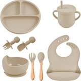 Kit Introdução Alimentar Bebê 8 Peças Silicone Ventosa Prato